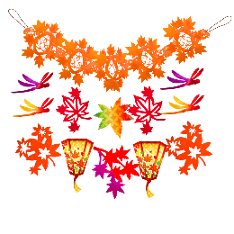 秋色トンボと紅葉ぼんぼりネットガーランド