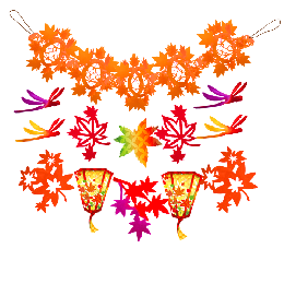 秋色トンボと紅葉ぼんぼりネットガーランド